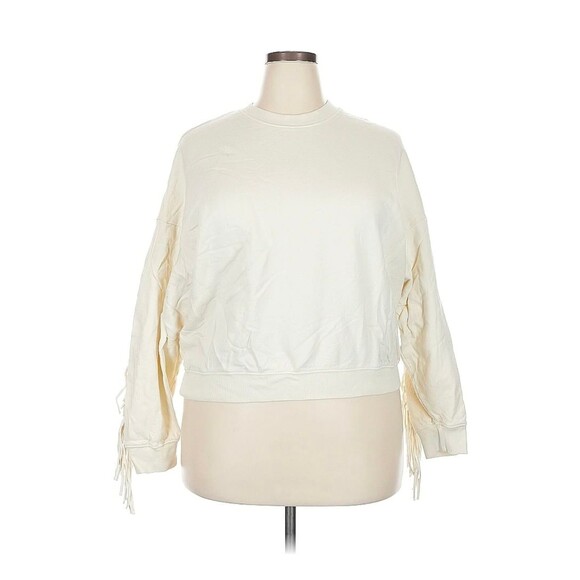 Clare V. Le Drop Fringe Cream Sweatshirt 2X Cowboy Western - Picture 3 of 7